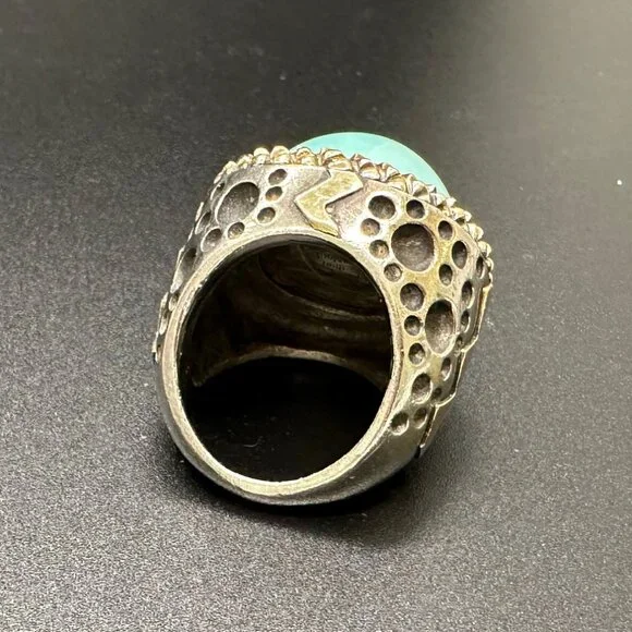 Dian Malouf Silver and 14k Turquoise Cocktail Ring - Picture 8 of 12